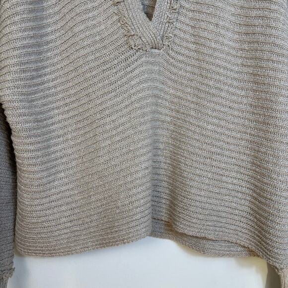 Free People Marlie Deep Ribbed Sweater Size Small Cream Collared V Neck Relaxed - Picture 9 of 13